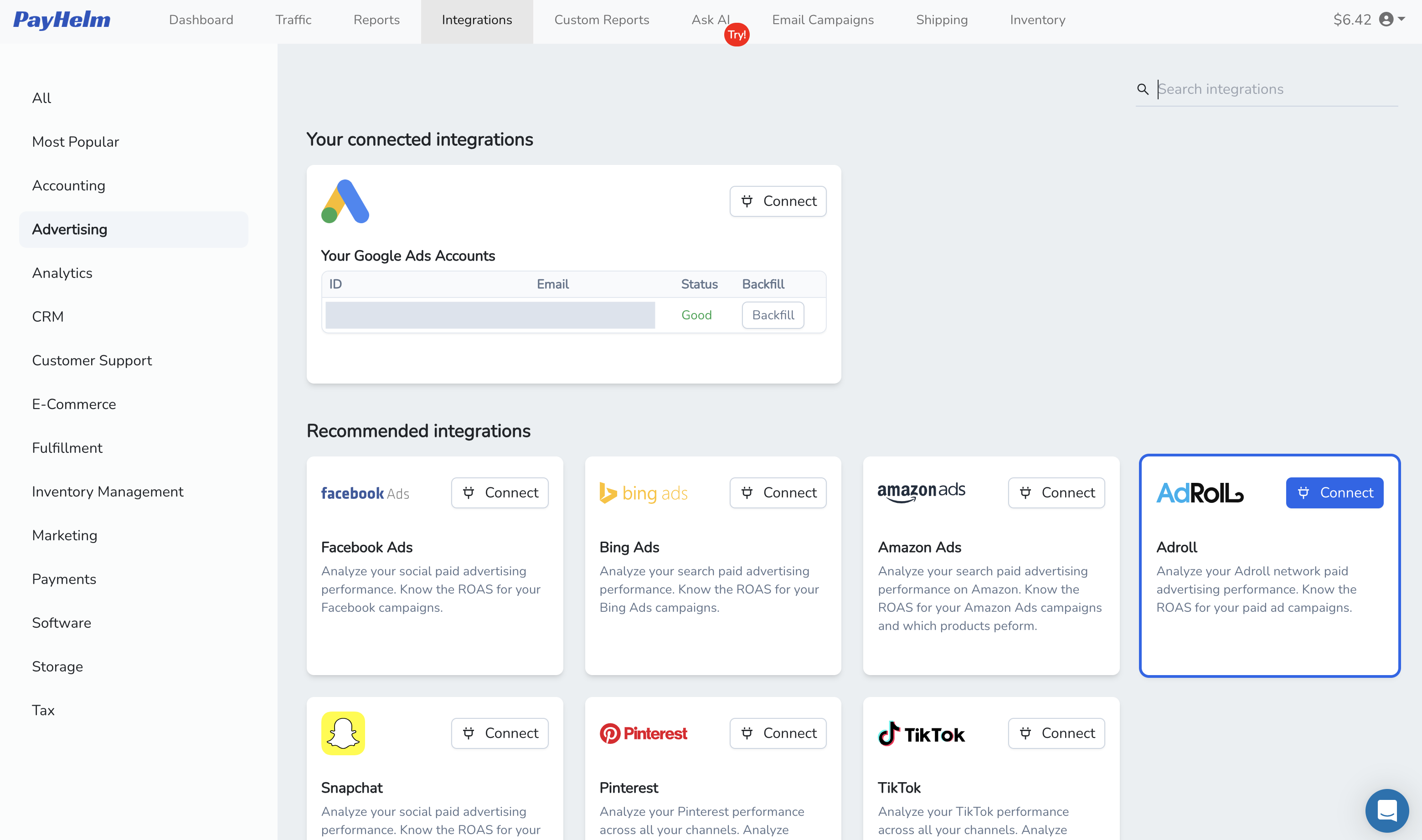 AdRoll integration with PayHelm