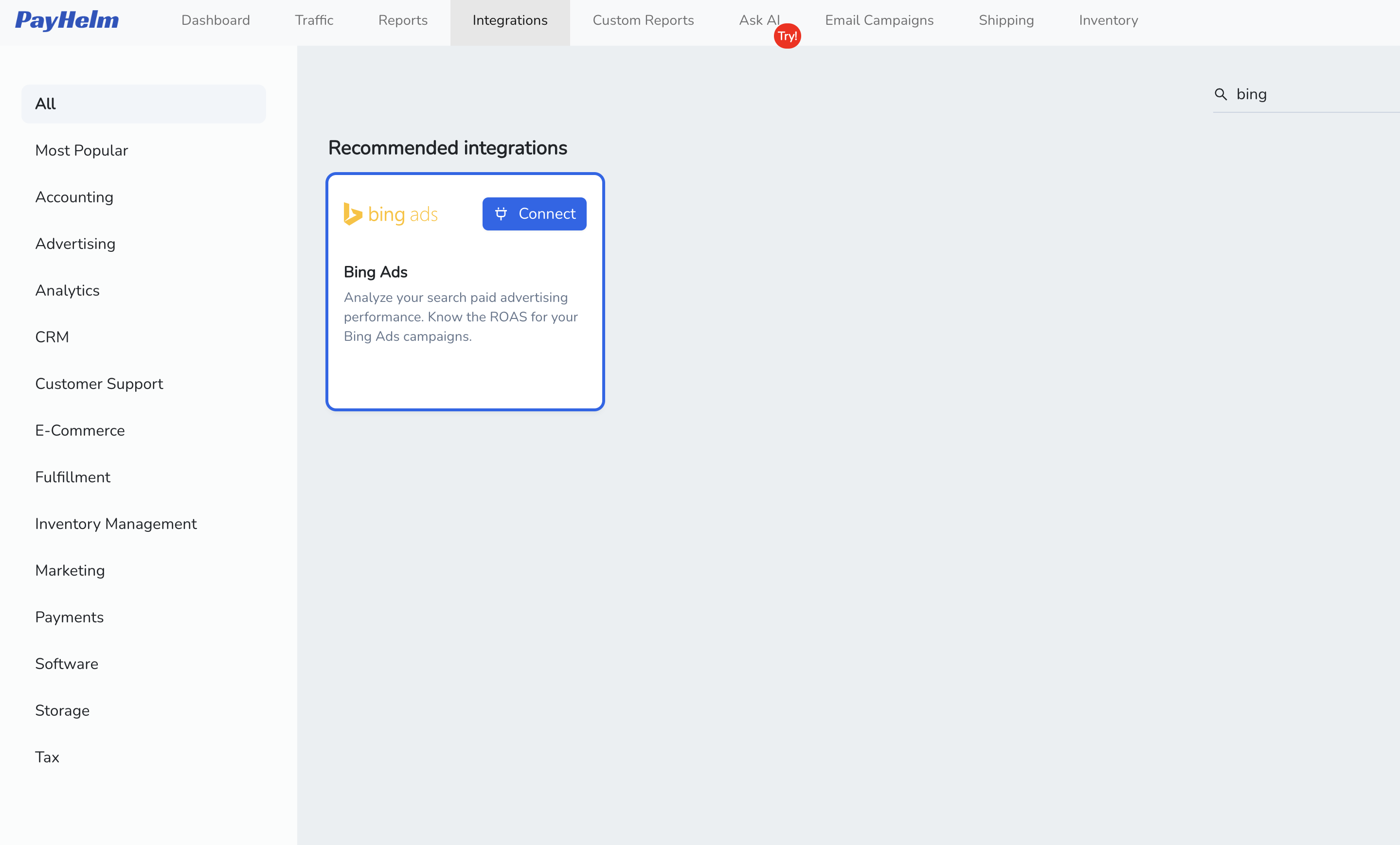Bing Ads integration with PayHelm