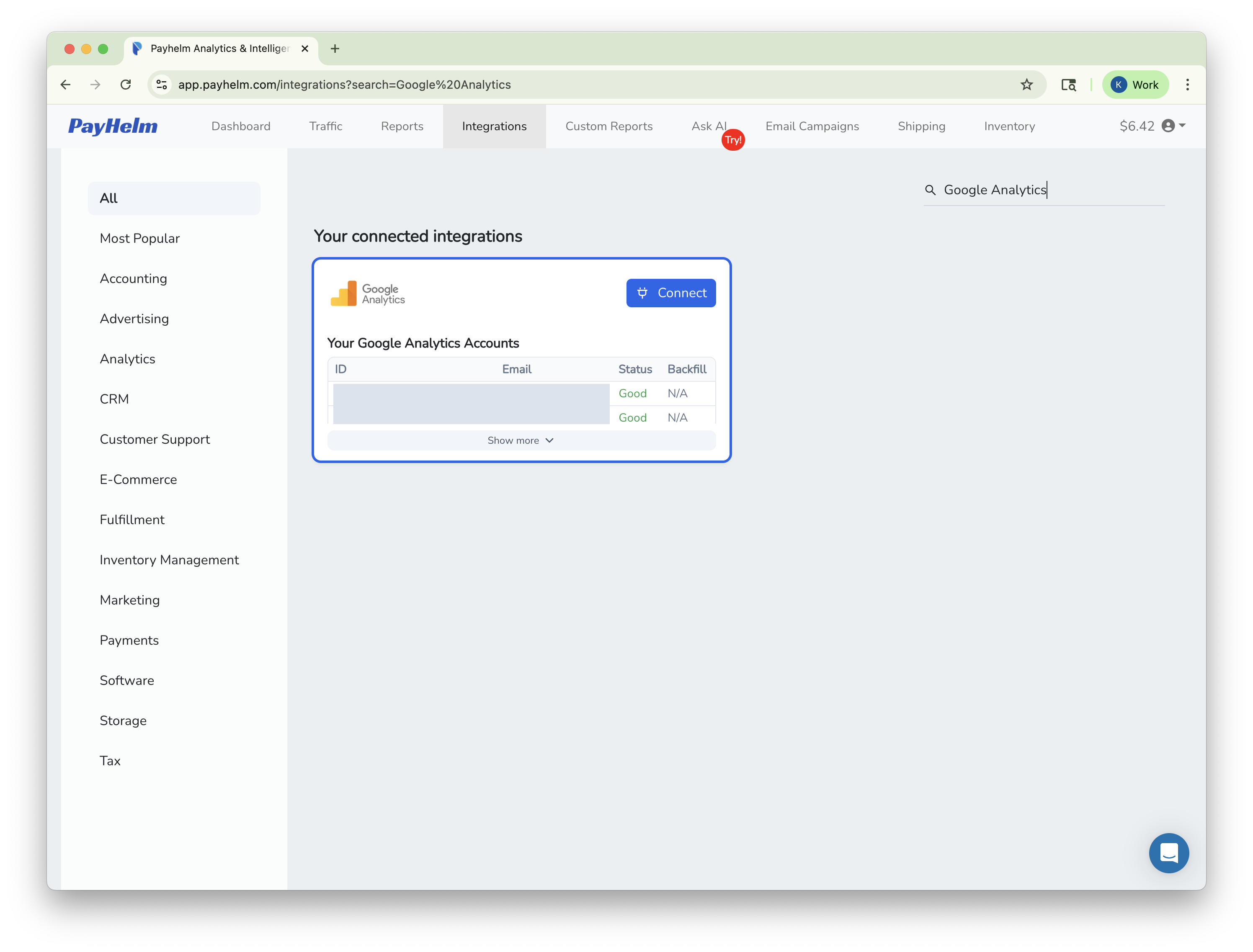 Google Analytics integration with PayHelm