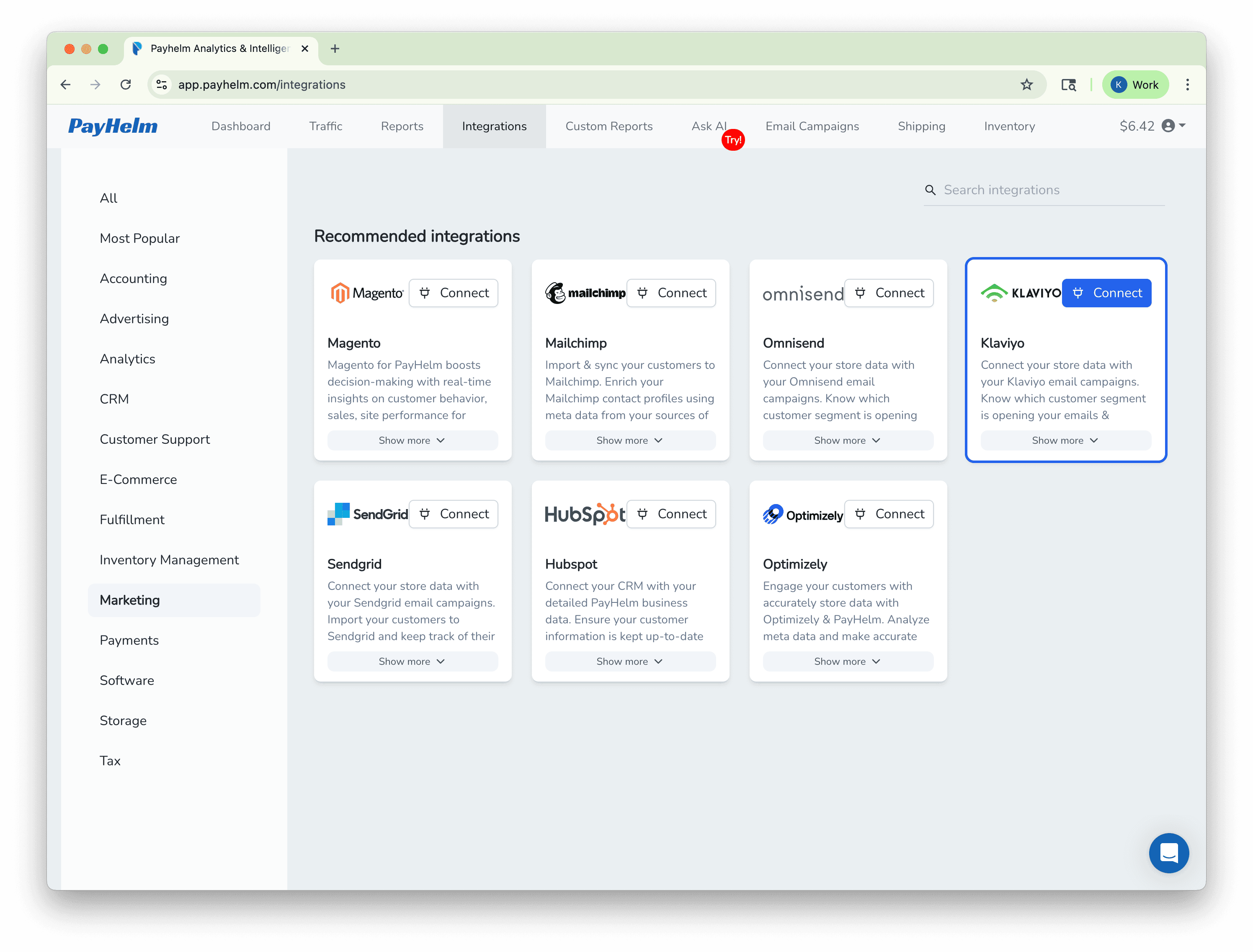 Klaviyo integration with PayHelm