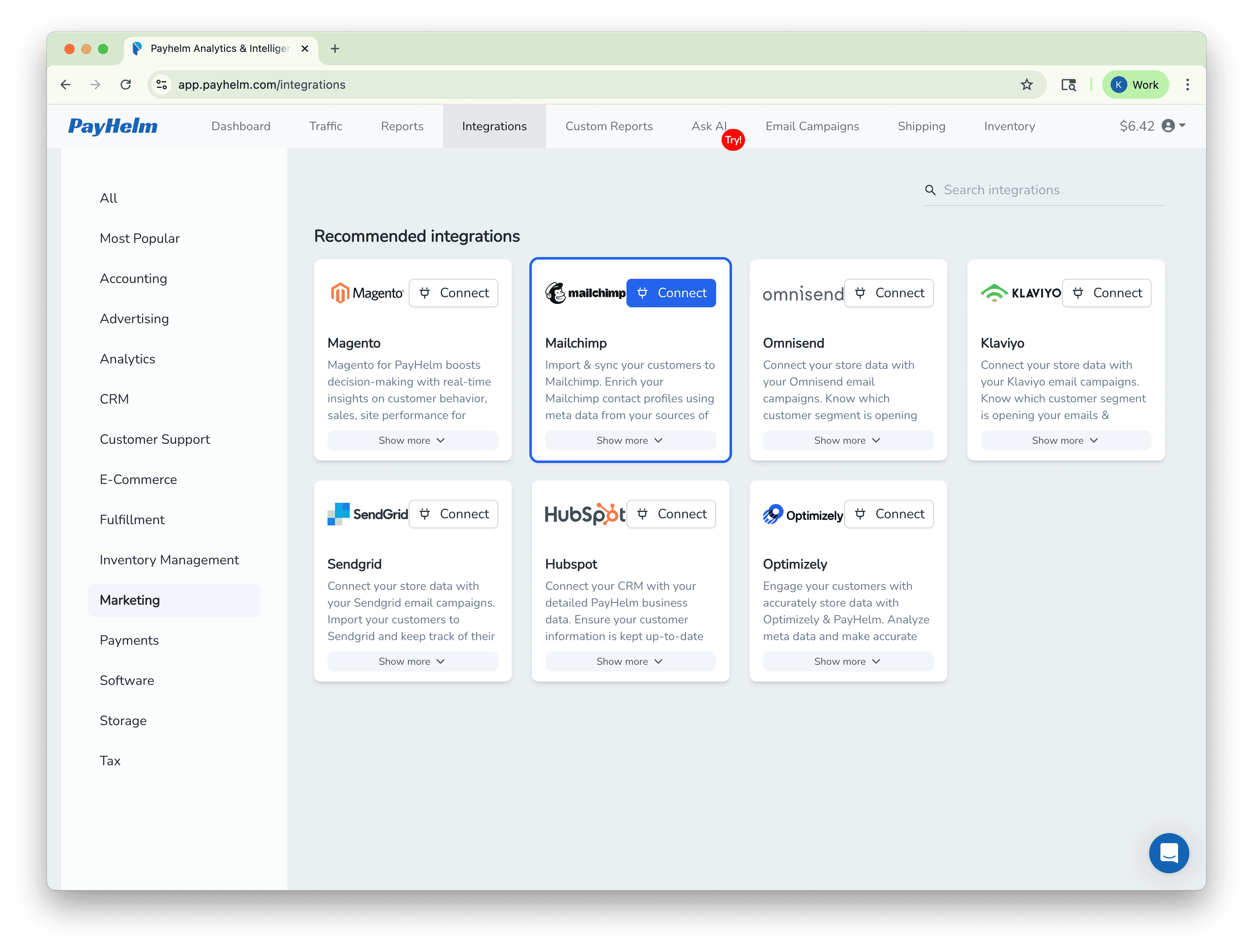 Mailchimp integration with PayHelm