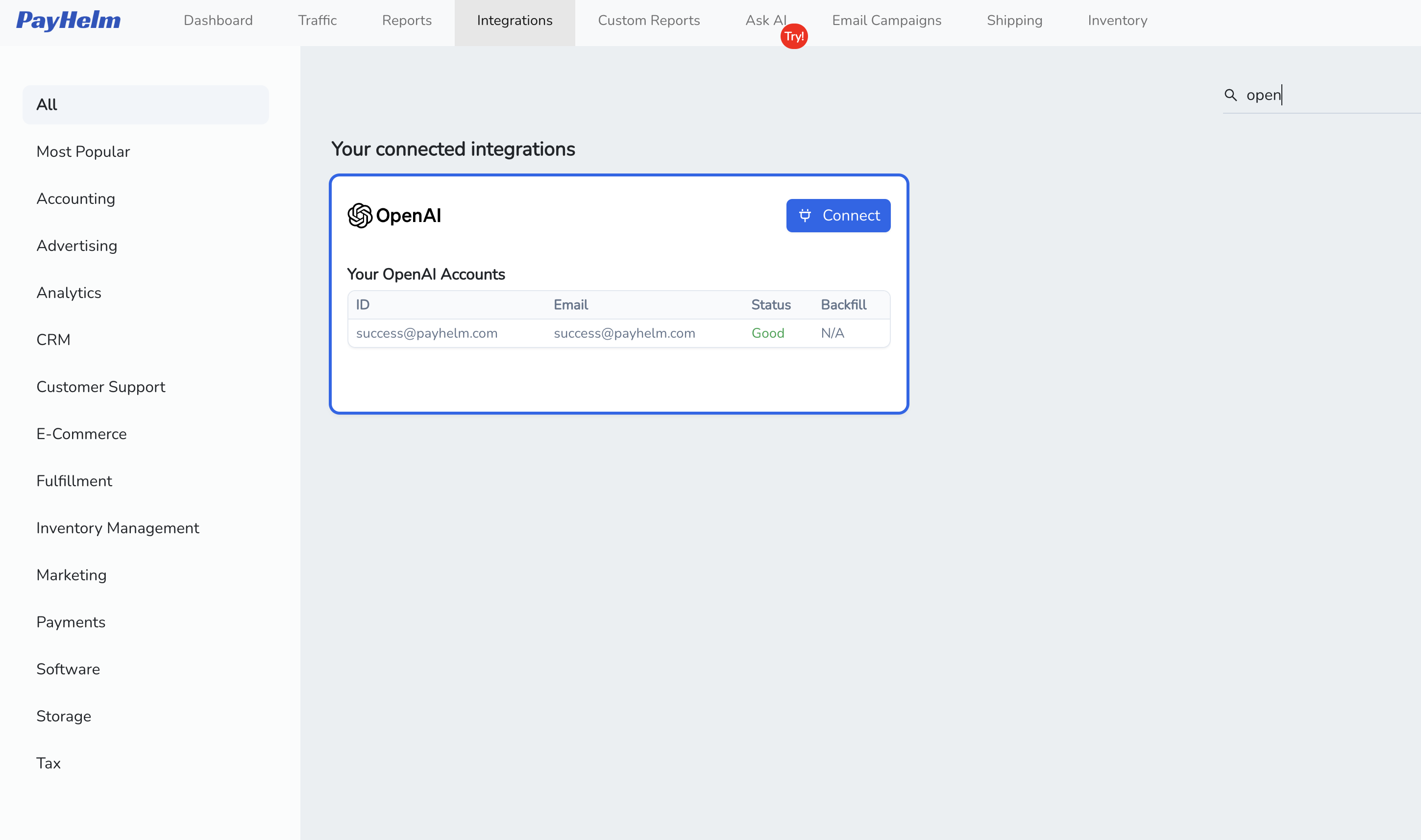 OpenAI integration with PayHelm