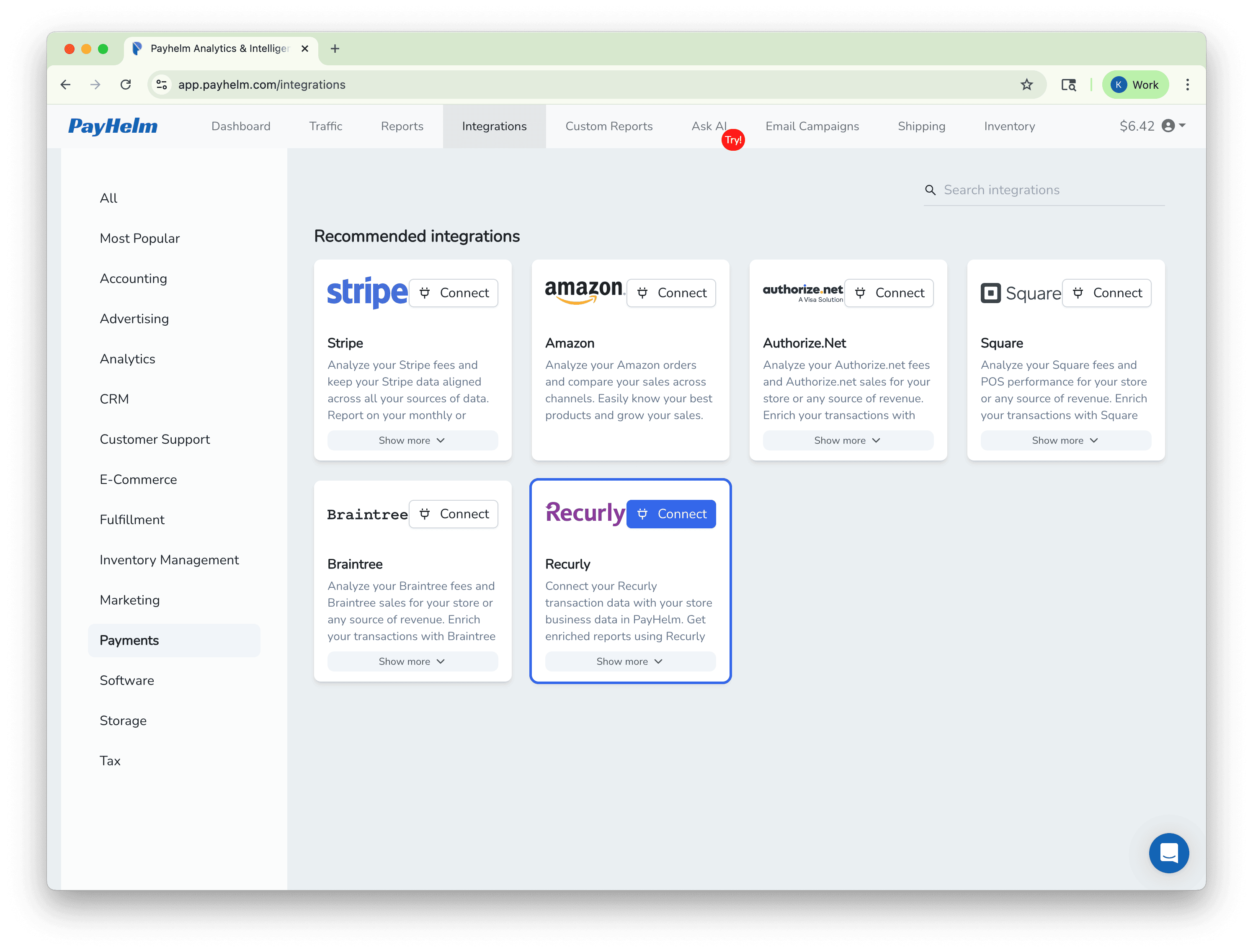 Recurly integration with PayHelm
