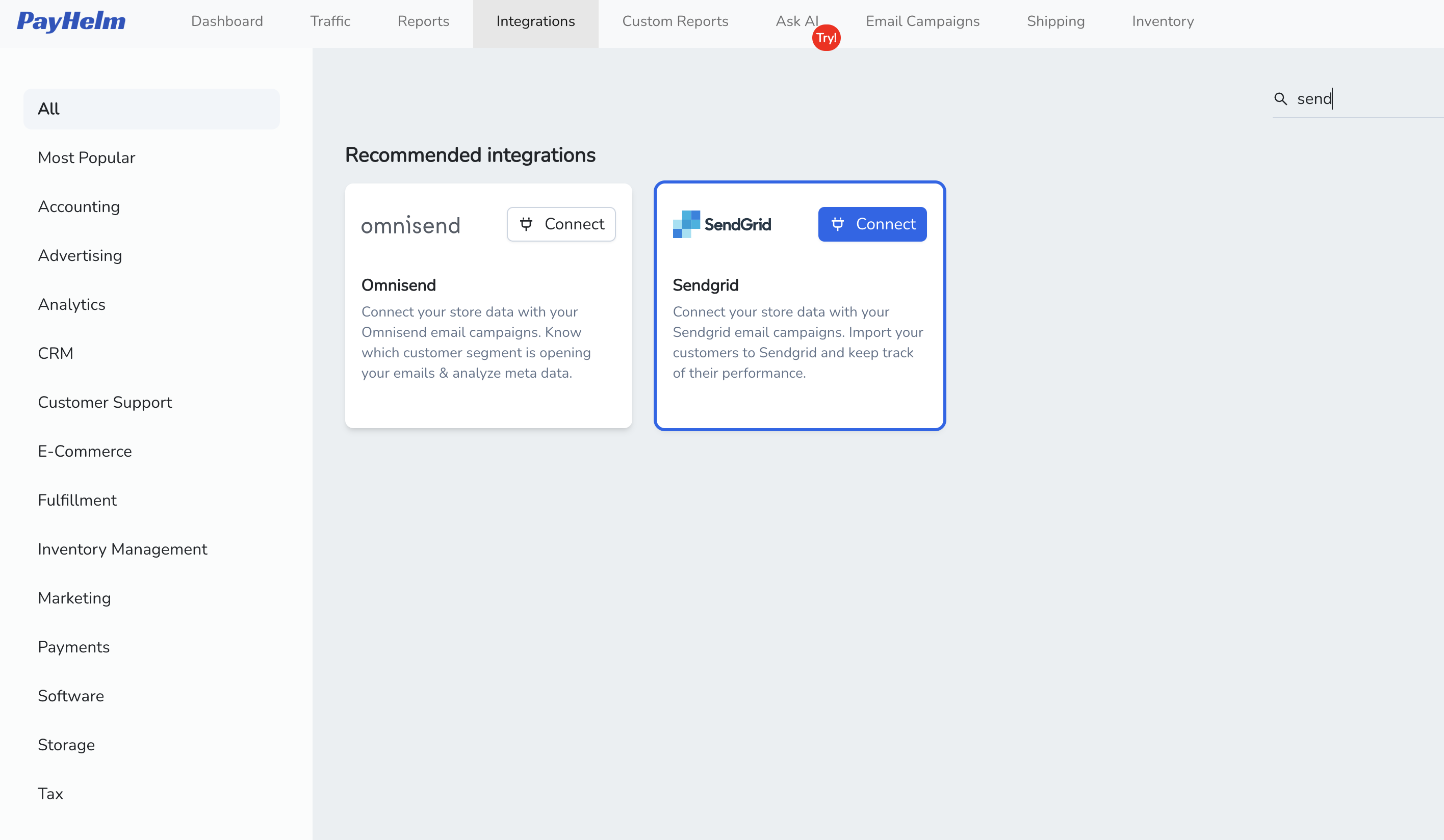 SendGrid integration with PayHelm