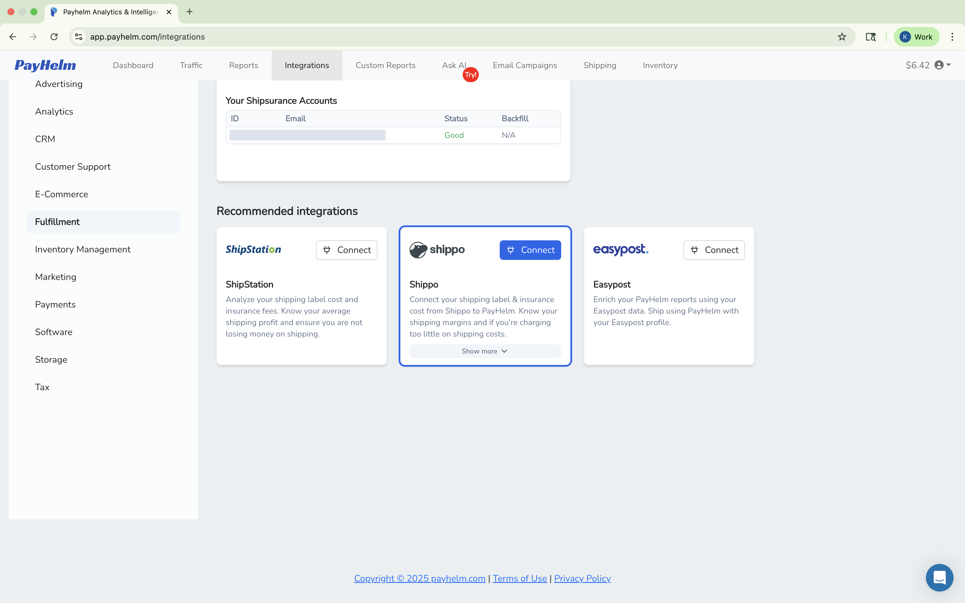 Shippo integration with PayHelm