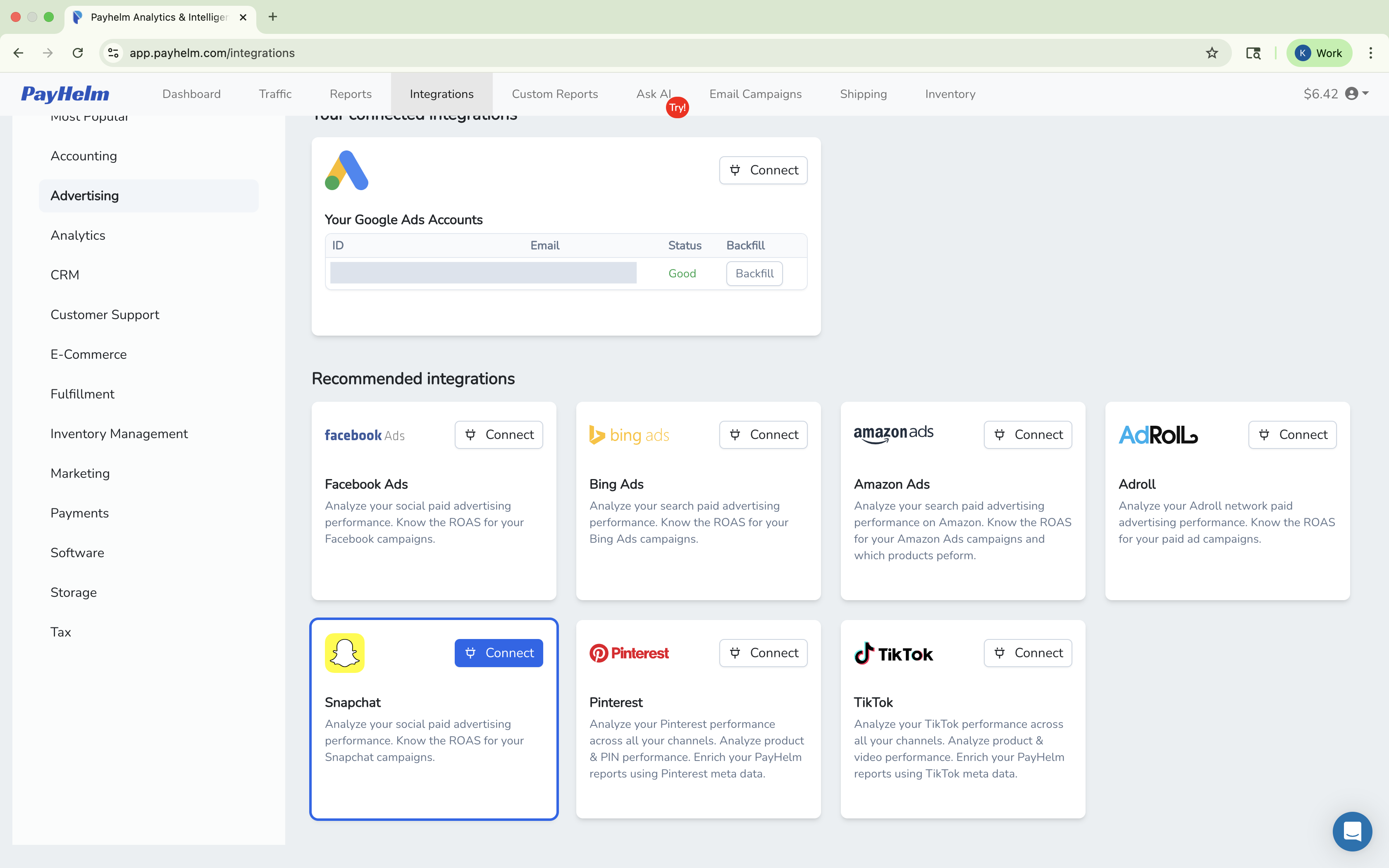Snapchat Ads integration with PayHelm