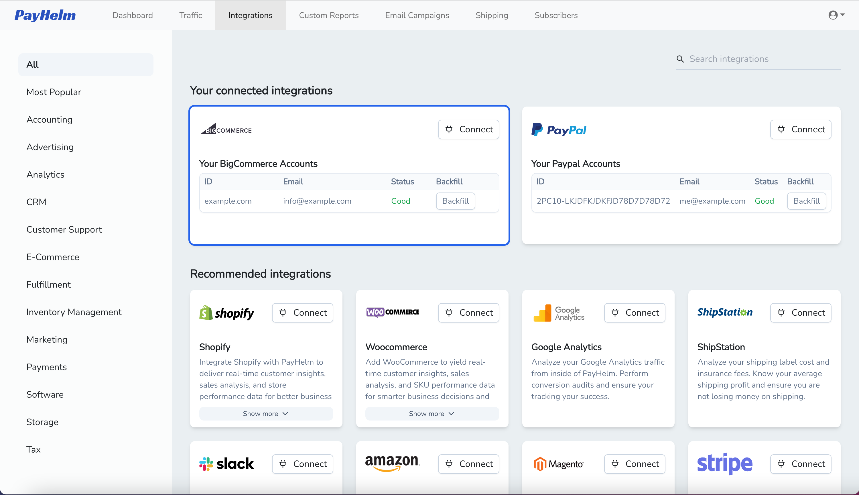 PayHelm Data Pipeline integrations showing connected data sources and management