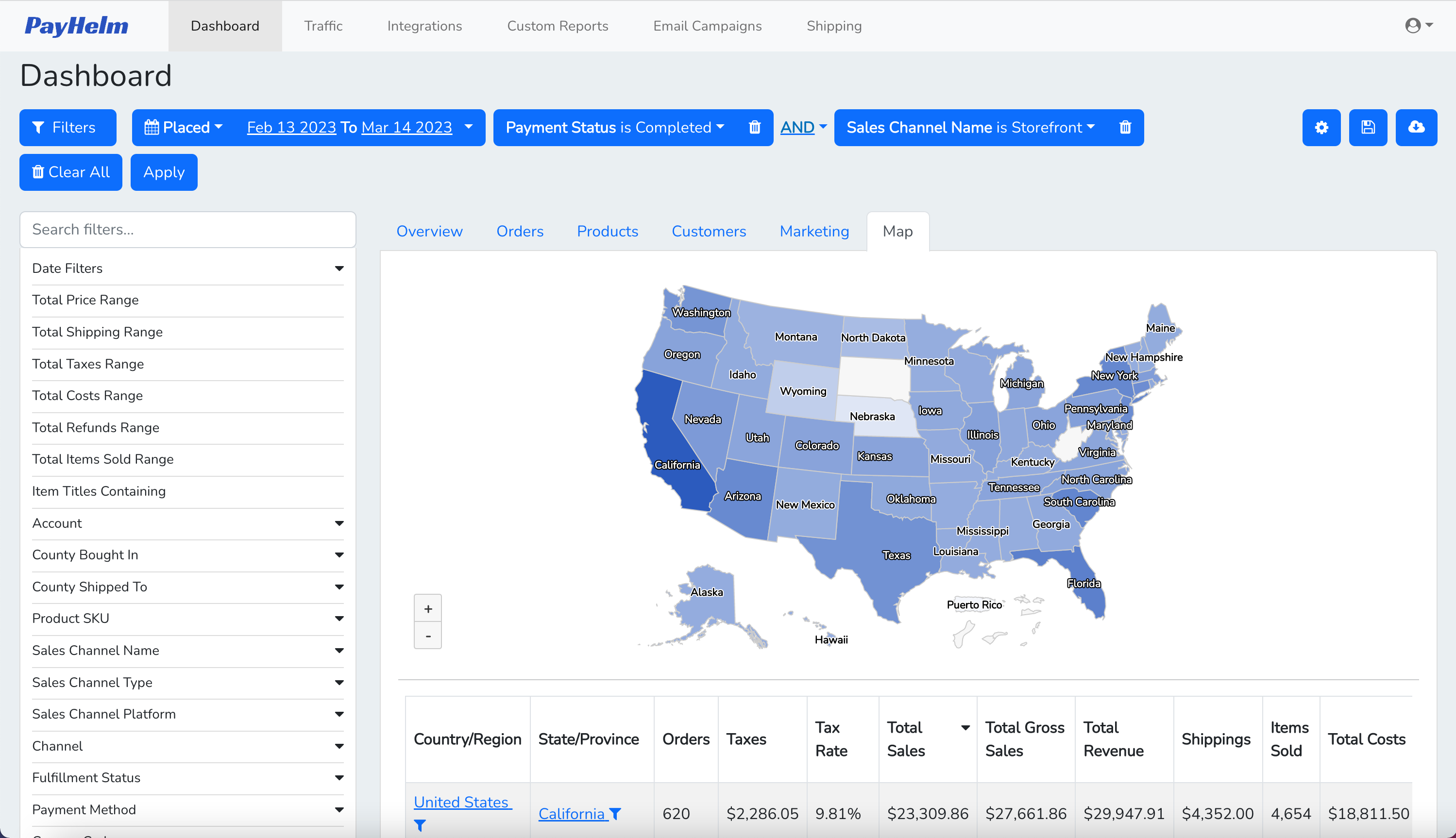 Geographic customer distribution and performance mapping